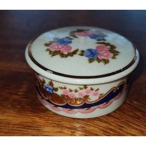 Vintage Disfer Limoges Porcelain Floral lidded trinket box